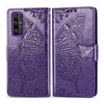 For Huawei Honor 30 Butterfly Love Flower Embossed Horizontal Flip Leather Case with Bracket / Card Slot / Wallet / Lanyard(Dark Purple)