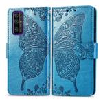 For Huawei Honor 30 Butterfly Love Flower Embossed Horizontal Flip Leather Case with Bracket / Card Slot / Wallet / Lanyard(Blue)