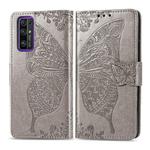 For Huawei Honor 30 Butterfly Love Flower Embossed Horizontal Flip Leather Case with Bracket / Card Slot / Wallet / Lanyard(Gray)