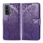 For Huawei Honor 30 Pro Butterfly Love Flower Embossed Horizontal Flip Leather Case with Bracket / Card Slot / Wallet / Lanyard(Dark Purple)