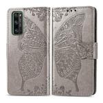 For Huawei Honor 30 Pro Butterfly Love Flower Embossed Horizontal Flip Leather Case with Bracket / Card Slot / Wallet / Lanyard(Gray)