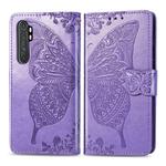 For Xiaomi Note 10 Lite Butterfly Love Flower Embossed Horizontal Flip Leather Case with Bracket / Card Slot / Wallet / Lanyard(Light Purple)