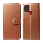 For Samsung Galaxy A21S Retro Solid Color Leather Buckle Phone Case with Lanyard & Photo Frame & Card Slot & Wallet & Stand Function(Brown)