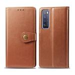 For Huawei Nova 7 Retro Solid Color Leather Buckle Phone Case with Lanyard & Photo Frame & Card Slot & Wallet & Stand Function(Brown)