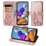 For Samsung Galaxy A21s Lucky Clover Pressed Flowers Pattern Leather Case with Holder & Card Slots & Wallet & Hand Strap(Rose Gold)
