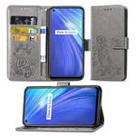 For OPPO Realme 6 Four-leaf Clasp Embossed Buckle Mobile Phone Protection Leather Case with Lanyard & Card Slot & Wallet & Bracket Function(Gray)