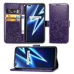 For OPPO Realme 6 Pro Four-leaf Clasp Embossed Buckle Mobile Phone Protection Leather Case with Lanyard & Card Slot & Wallet & Bracket Function(Purple)