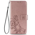 For Huawei P40 lite E/Y7P Four-leaf Clasp Embossed Buckle Mobile Phone Protection Leather Case with Lanyard & Card Slot & Wallet & Bracket Function(Rose Gold)