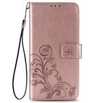 For Huawei Honor 30 Four-leaf Clasp Embossed Buckle Mobile Phone Protection Leather Case with Lanyard & Card Slot & Wallet & Bracket Function(Rose Gold)