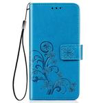 For Huawei Honor 30 Four-leaf Clasp Embossed Buckle Mobile Phone Protection Leather Case with Lanyard & Card Slot & Wallet & Bracket Function(Blue)