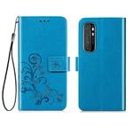 For Xiaomi Mi Note 10 Lite Four-leaf Clasp Embossed Buckle Mobile Phone Protection Leather Case with Lanyard & Card Slot & Wallet & Bracket Function(Blue)