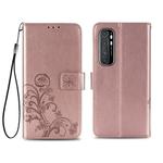 For Xiaomi Mi Note 10 Lite Four-leaf Clasp Embossed Buckle Mobile Phone Protection Leather Case with Lanyard & Card Slot & Wallet & Bracket Function(Rose Gold)