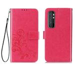 For Xiaomi Mi Note 10 Lite Four-leaf Clasp Embossed Buckle Mobile Phone Protection Leather Case with Lanyard & Card Slot & Wallet & Bracket Function(Magenta)