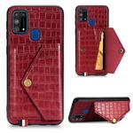 For Samsung Galaxy M31 Crocodile Pattern PU+TPU+PVC Shatter-resistant Mobile Phone Case with Magnetic Invisible Holder & Holder & Card Slots(Red)