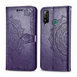 For Huawei Honor Play 4T Halfway Mandala Embossing Pattern Horizontal Flip Leather Case with Holder & Card Slots & Wallet & Photo Frame & Lanyard(Purple)