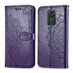 For Xiaomi Redmi 10X /  Note 9 Halfway Mandala Embossing Pattern Horizontal Flip Leather Case with Holder & Card Slots & Wallet & Photo Frame & Lanyard(Purple)