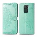 For Xiaomi Redmi 10X /  Note 9 Halfway Mandala Embossing Pattern Horizontal Flip Leather Case with Holder & Card Slots & Wallet & Photo Frame & Lanyard(Green)