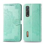 For OPPO Find X2 Pro Halfway Mandala Embossing Pattern Horizontal Flip Leather Case with Holder & Card Slots & Wallet & Photo Frame & Lanyard(Green)