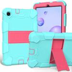 For Samsung Galaxy Tab A 8.4 (2020) Shockproof Two-Color Silicone Protection Case with Holder(Aqua+Hot Pink)