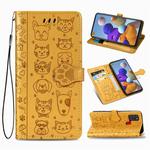 For Samsung Galaxy A21s Lovely Cat and Dog Embossing Pattern Horizontal Flip Leather Case , with Holder & Card Slots & Wallet & Cartoon Clasp & Lanyard(Yellow)