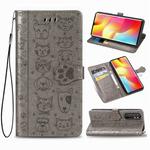 For Xiaomi Mi Note 10 Lite Lovely Cat and Dog Embossing Pattern Horizontal Flip Leather Case , with Holder & Card Slots & Wallet & Cartoon Clasp & Lanyard(Grey)