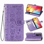For Xiaomi Mi Note 10 Lite Lovely Cat and Dog Embossing Pattern Horizontal Flip Leather Case , with Holder & Card Slots & Wallet & Cartoon Clasp & Lanyard(Purple)