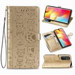 For Xiaomi Mi Note 10 Lite Lovely Cat and Dog Embossing Pattern Horizontal Flip Leather Case , with Holder & Card Slots & Wallet & Cartoon Clasp & Lanyard(Gold)