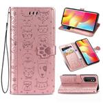 For Xiaomi Mi Note 10 Lite Lovely Cat and Dog Embossing Pattern Horizontal Flip Leather Case , with Holder & Card Slots & Wallet & Cartoon Clasp & Lanyard(Rose Gold)