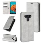 For LG K51 Retro-skin Business Magnetic Suction Leather Case with Holder & Card Slots & Wallet(Grey)