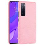 For Huawei Nova 7 Shockproof Crocodile Texture PC + PU Case(Pink)