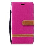 Color Matching Denim Texture Leather Case for Xiaomi Redmi Note 5A, with Holder & Card Slots & Wallet & Lanyard(Rose Red)