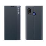 For Huawei P30 Lite Side Window Display Comes with Sleep Function / Stand Plain Cloth Flip Phone Case(Dark Blue)