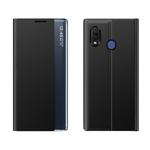 For Huawei P30 Lite Side Window Display Comes with Sleep Function / Stand Plain Cloth Flip Phone Case(Black)