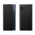 Fro Huawei P20 Side Window Display Comes with Sleep Function / Stand Plain Cloth Flip Phone Case(Black)