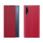 Fro Huawei P20 Side Window Display Comes with Sleep Function / Stand Plain Cloth Flip Phone Case(Red)