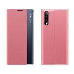 Fro Huawei P20 Side Window Display Comes with Sleep Function / Stand Plain Cloth Flip Phone Case(Pink)