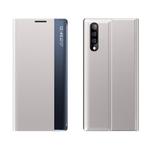 For Huawei P20 Pro Side Window Display Comes with Sleep Function / Stand Plain Cloth Flip Phone Case(Silver)