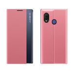 For Huawei P20 Lite Side Window Display Comes with Sleep Function / Stand Plain Cloth Flip Phone Case(Pink)