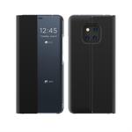 For Huawei Mate 20 Side Window Display Comes with Sleep Function / Stand Plain Cloth Flip Phone Case(Black)