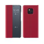 For Huawei Mate 20 Pro Side Window Display Comes with Sleep Function / Stand Plain Cloth Flip Phone Case(Red)