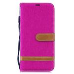 Color Matching Denim Texture Leather Case for Xiaomi Redmi Note 6, with Holder & Card Slots & Wallet & Lanyard(Rose red)