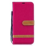 Color Matching Denim Texture Leather Case for Xiaomi Redmi Note 6, with Holder & Card Slots & Wallet & Lanyard(Red)