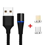 2 in 1 3A USB to Micro USB + USB-C / Type-C Fast Charging + 480Mbps Data Transmission Mobile Phone Magnetic Suction Fast Charging Data Cable, Cable Length: 1m(Black)