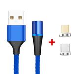 2 in 1 3A USB to Micro USB + USB-C / Type-C Fast Charging + 480Mbps Data Transmission Mobile Phone Magnetic Suction Fast Charging Data Cable, Cable Length: 1m(Blue)