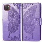 For Huawei Y5P Butterfly Love Flower Embossed Horizontal Flip Leather Case with Bracket / Card Slot / Wallet / Lanyard(Light Purple)