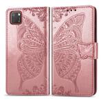 For Huawei Y5P Butterfly Love Flower Embossed Horizontal Flip Leather Case with Bracket / Card Slot / Wallet / Lanyard(Rose Gold)