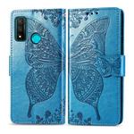 For Huawei P Smart 2020 Butterfly Love Flower Embossed Horizontal Flip Leather Case with Bracket / Card Slot / Wallet / Lanyard(Blue)