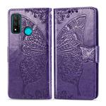 For Huawei P Smart 2020 Butterfly Love Flower Embossed Horizontal Flip Leather Case with Bracket / Card Slot / Wallet / Lanyard(Dark Purple)