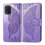 For Xiaomi 10 Lite 5G Butterfly Love Flower Embossed Horizontal Flip Leather Case with Bracket / Card Slot / Wallet / Lanyard(Light Purple)