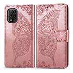 For Xiaomi 10 Lite 5G Butterfly Love Flower Embossed Horizontal Flip Leather Case with Bracket / Card Slot / Wallet / Lanyard(Rose Gold)